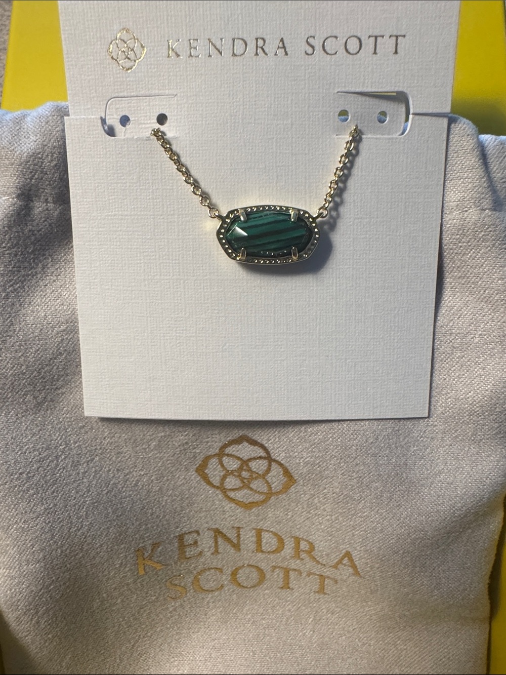 Kendra Scott Gold Necklace with Green Malachite Stone